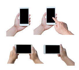 collection of Touch screen mobile phone, in hand isolate on whit