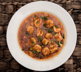 prawns cooked in a sweet chilli sauce also known as Singapore chilli prawns
