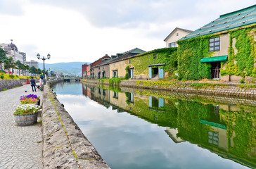 Fototapeta na wymiar View of the Otaru Canal in summer in Otaru, Hokkaido, Japan