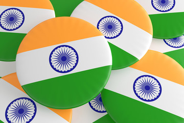 Pile of India Flag Badges, 3d illustration