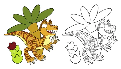 Fototapeten Coloring page - dinosaur - coloring page - isolated - illustration for children © honeyflavour