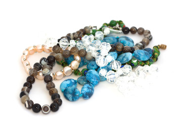 Bead-necklaces on white background