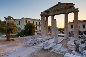 Fototapeta premium Remains of the Gate of Athena Archegetis and Roman Agora in Athens, Greece.