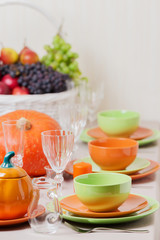 Thanksgiving Day. Festive lunch with traditional table decoratio