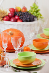 Thanksgiving Day. Festive lunch with traditional table decoratio