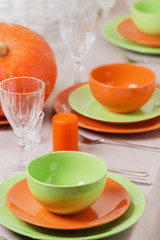 Thanksgiving Day. Festive lunch with traditional table decoratio