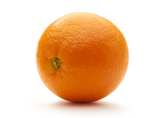 One fresh orange on white background