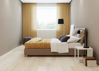 Design bedroom in warm ton