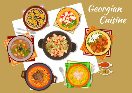 Georgian cuisine traditional rustic dinner icon