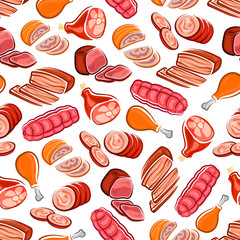 Sausage, bacon, ham, chicken leg seamless pattern