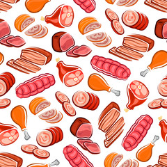 Sausage, bacon, ham, chicken leg seamless pattern © Vector Tradition