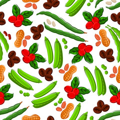 Peanuts, coffee, beans and peas seamless pattern