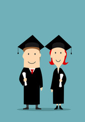 Graduates in black graduation mantle and cap