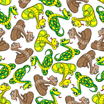 Funny cartoon snakes seamless pattern background