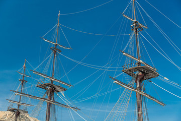 Masts of old Wooden Galleon, Alicante, Spain