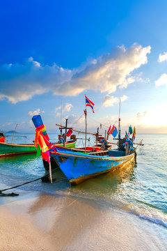 The Thai traditional fishing vessel is decorated with colourful