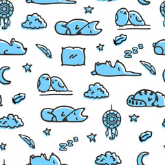 Seamless pattern with bedtime illustrations