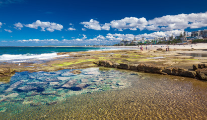 CALOUNDRA, AUS - AUG 13 2016: Hot sunny day at Kings Beach Calun