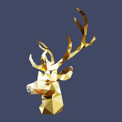 isolated polygonal golden stag, geometric polygon deer animal