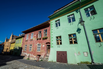 Old tenement houses in Sighisoara town in Romania