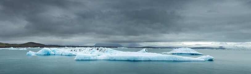 big ice floating in lagoon of icebergs in Iceland