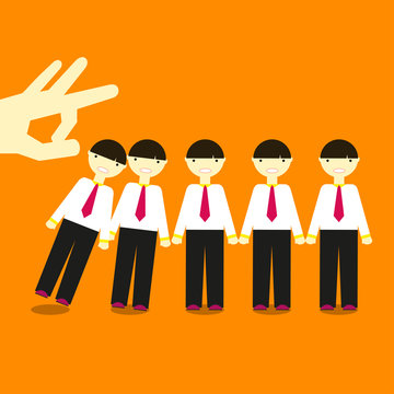 Dismissal Vector illustration The click of a finger knocks the same men in office clothes in Domino effect