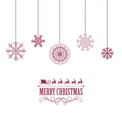 Vector Illustration of a Christmas Card with Various Hanging Snowflakes