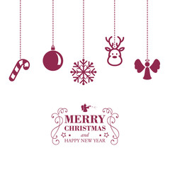 Vector Illustration of a Christmas Card with Various Hanging Christmas Ornaments