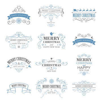 Vector Illustration of Typographic Christmas Design Elements
