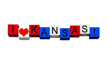 I Love Kansas, sign or banner design, American states. Isolated.
