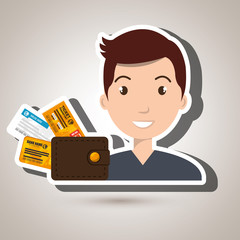 man ticket travel wallet vector illustration design