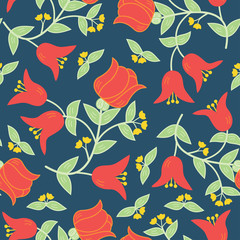 Vector flowers seamless pattern in traditional russian style