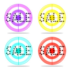 Word Sale written holes from shots on target in four colors