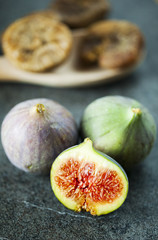 Fresh and dry figs on the table