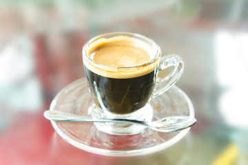 Hot espresso in cafe.