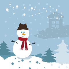 snowman in winter forest