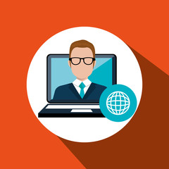 man laptop group web vector illustration design