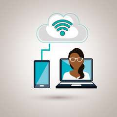 woman laptop group web vector illustration design