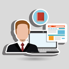 man laptop book document vector illustration design