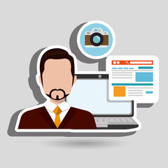 man laptop book document vector illustration design