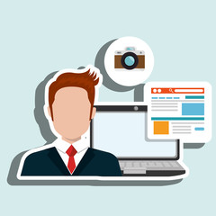 man laptop email document vector illustration design