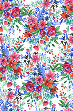 seamless ditsy floral pattern with bright flowers.