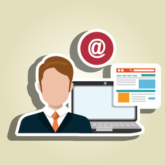 man laptop email document vector illustration design