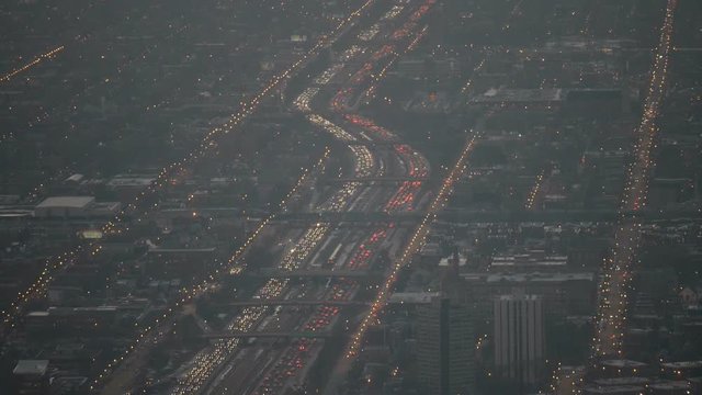 Close up clip of traffic trails in Chicago at night.