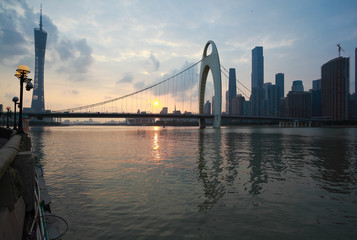 Fototapeta na wymiar Guangzhou modern city landmark buildings of twilight