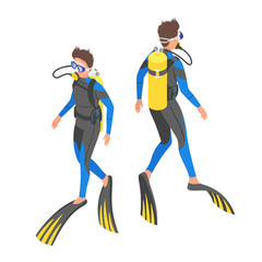 Isometric 3d vector illustration of diver.