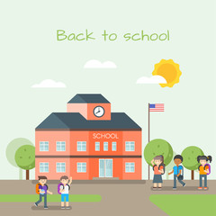 Obraz na płótnie Canvas Vector illustration of school building and children