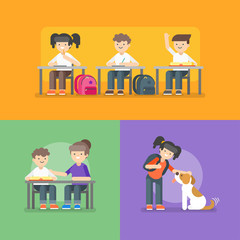 Vector illustration of kids at school. Back to school concept.