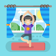 Vector illustration of cute girl in yoga pose.