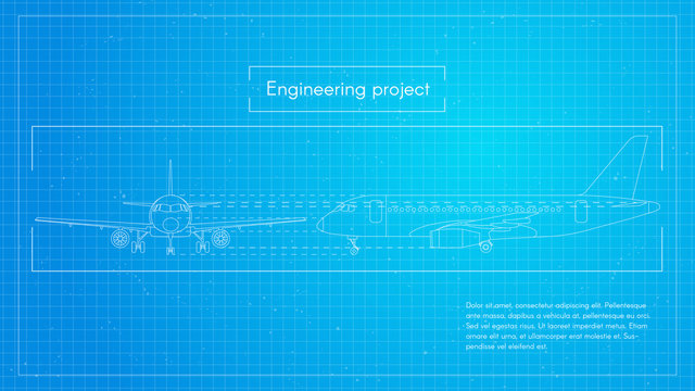 Vector illustration of plane. Engineering aircraft blueprint 